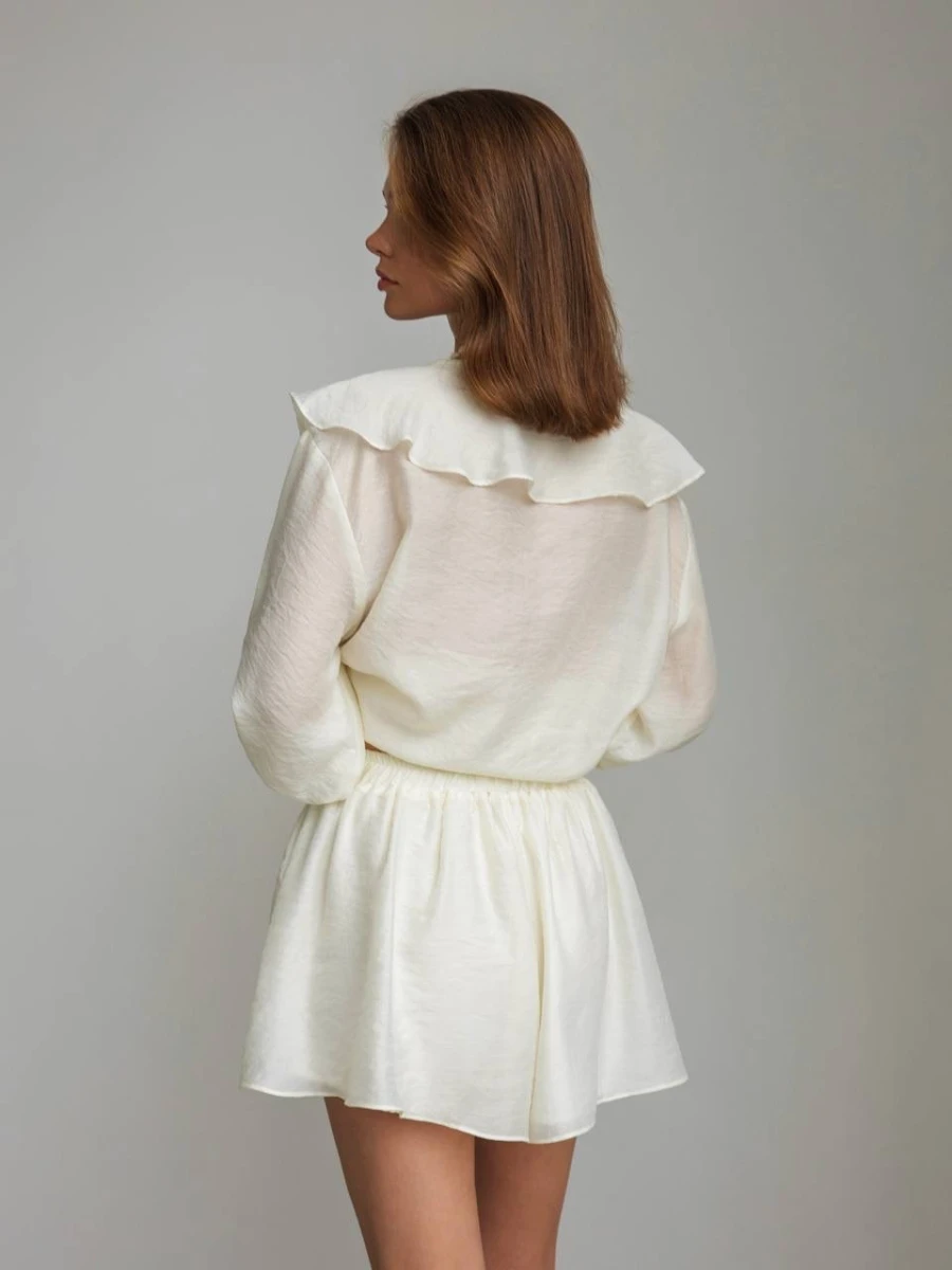 Blubelle Spring New Women's French V-neck Loose Ruffled Shirt Shorts Set Fashion Casual Long Sleeve Loose Shorts Two Piece Set