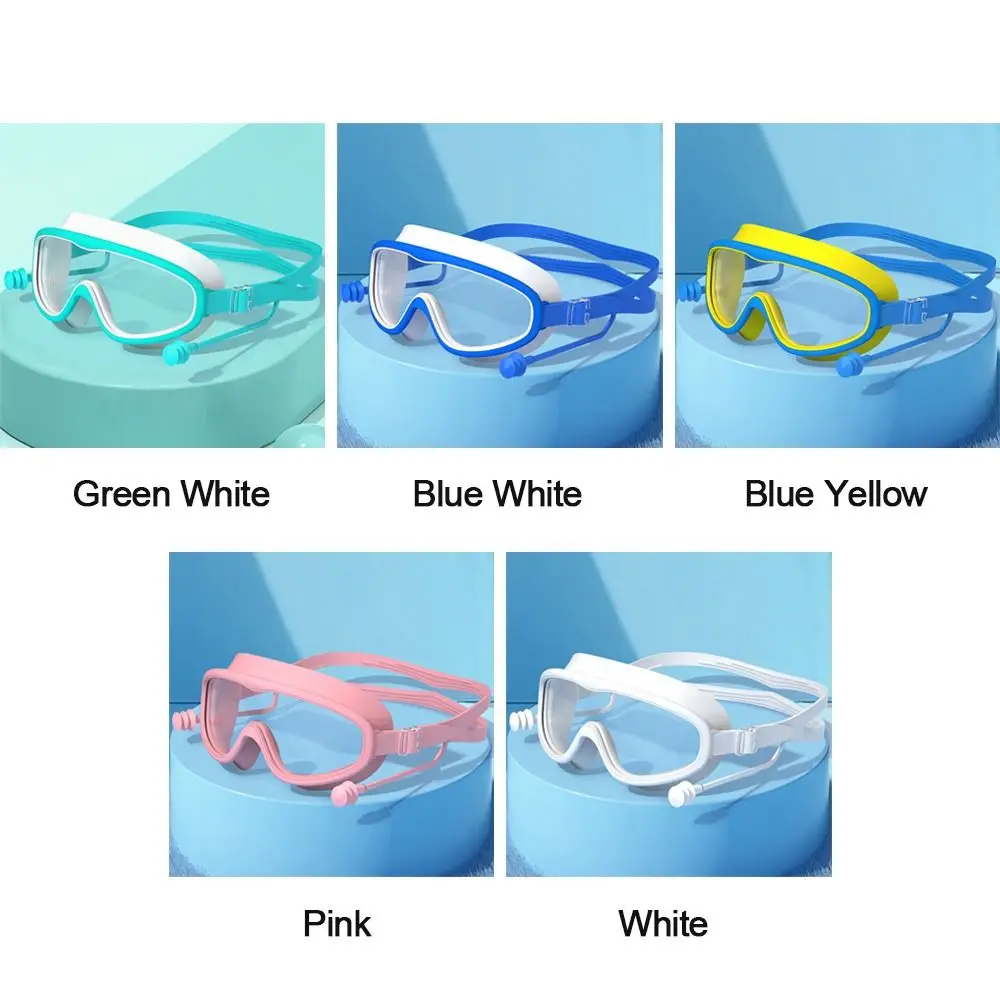 Waterproof Anti-fog Kids Swimming Goggles with Earplugs Wide View Children's Goggles High Definition Big Frame Swim Eyewear