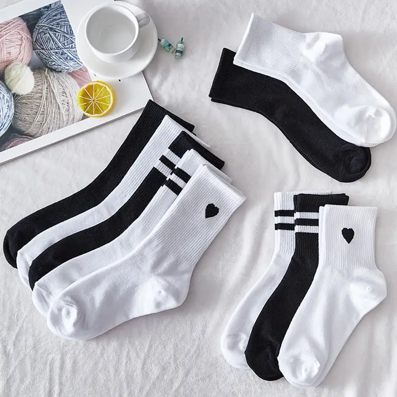 5 Pairs Women Mid-Tube Socks Solid Colour Autumn Winter Breathable Comfortable Sport Sweat Absorbent Man And Women's Socks