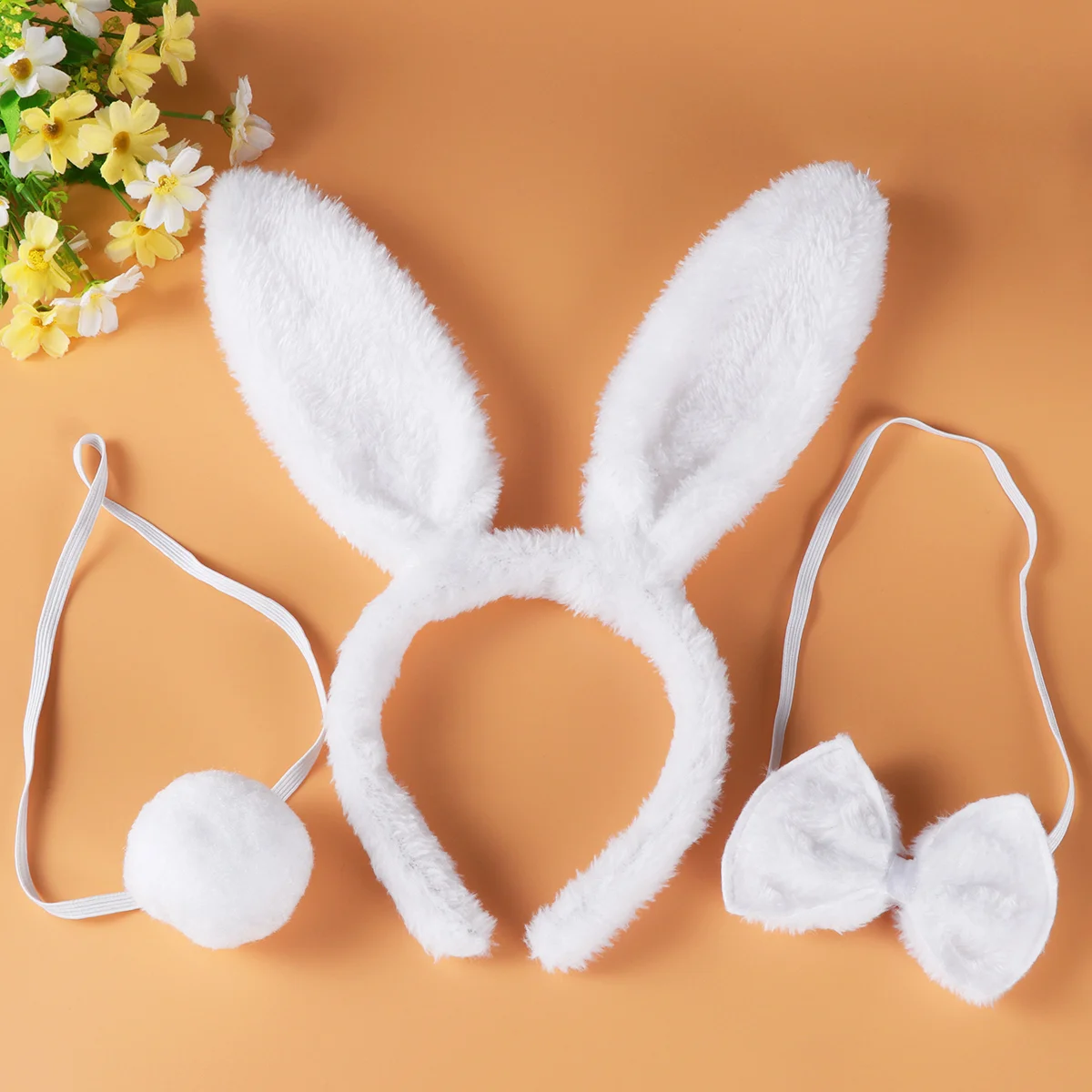 LUOEM 3PCS Kids Adult Rabbit Bunny Ears Headband Bow Ties Tail Set Party Cosplay Costume (White)