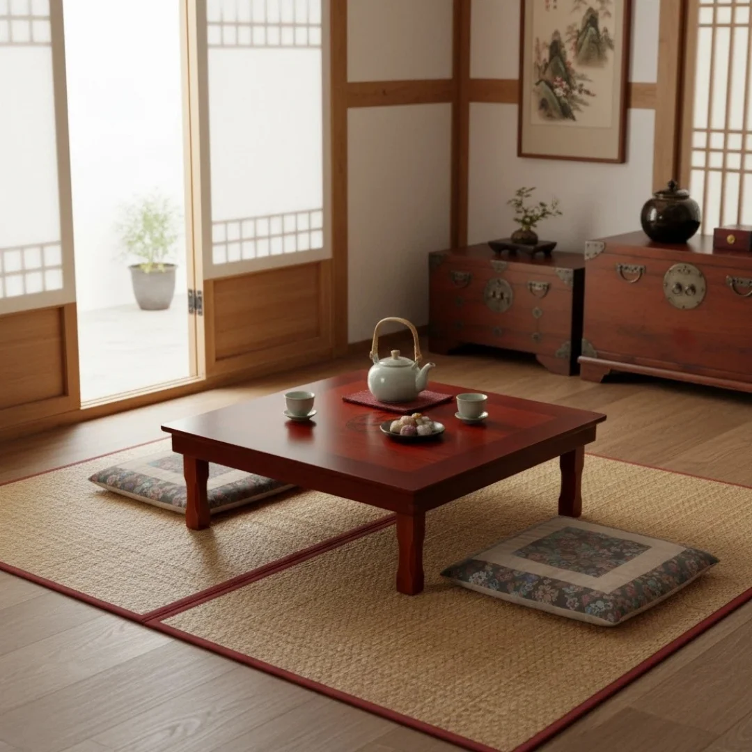 Square 80X80cm Korean Floor Table Folding Legs  Luxury Antique Home Furniture Table for Dining Traditional Korean Low Table