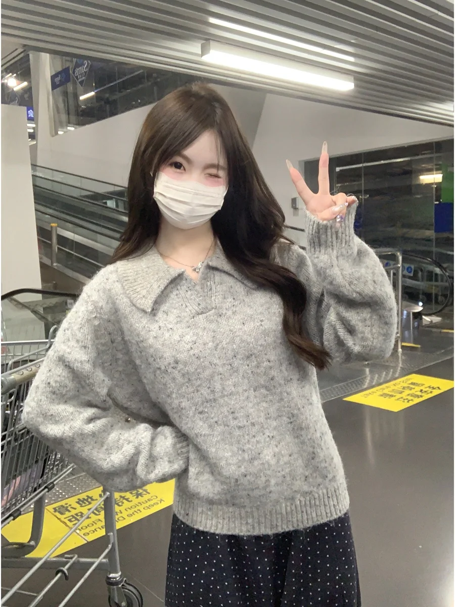 

Корейский свитер Sle Thiened Long Sve Ne, мягкий и удобный свободный крой, модная верхняя одежда, антивозрастная универсальная...