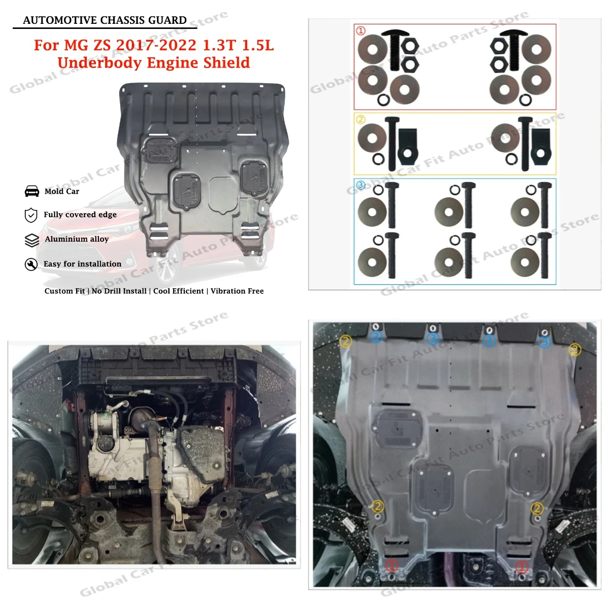 Precise Fit Engine Under Guard For MG ZS 2017-2022 1.3T 1.5L Wearproof Splash Shield Dust Mud Blocking Chassis Bottom Protector
