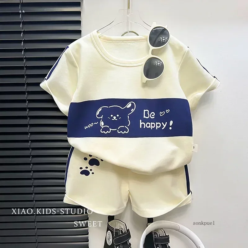 2Pcs Cartoon Bear Children Short Sleeve Shorts Sets Summer Kids Clothes Boy Girl Baby Thin Cotton Tee Tracksuits Fashion Outfits