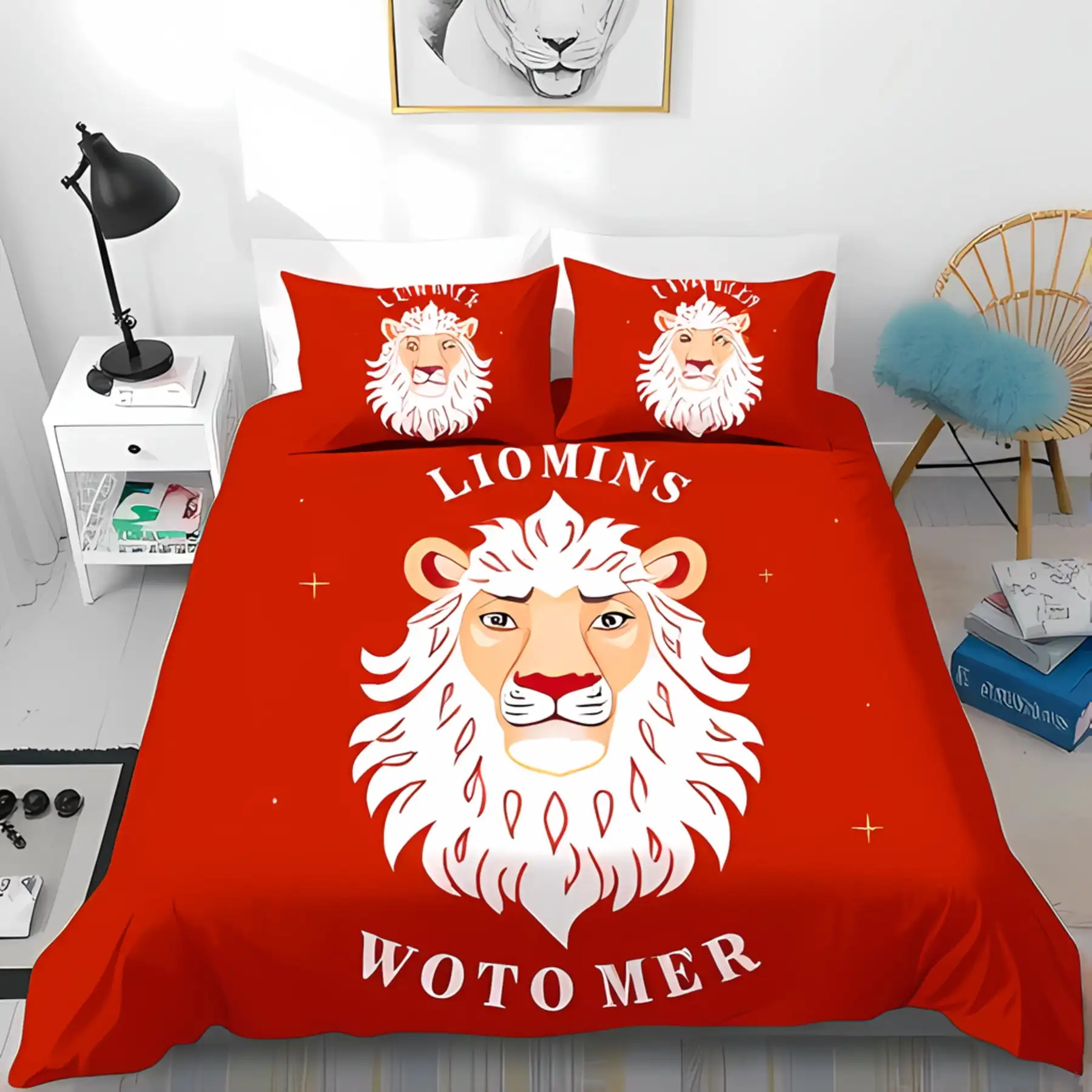 

Lion Duvet Cover Ethereal Navy Blue Bedding with Starry Night Design Suitable Children Kids and Adults Warm Soft and Breathable