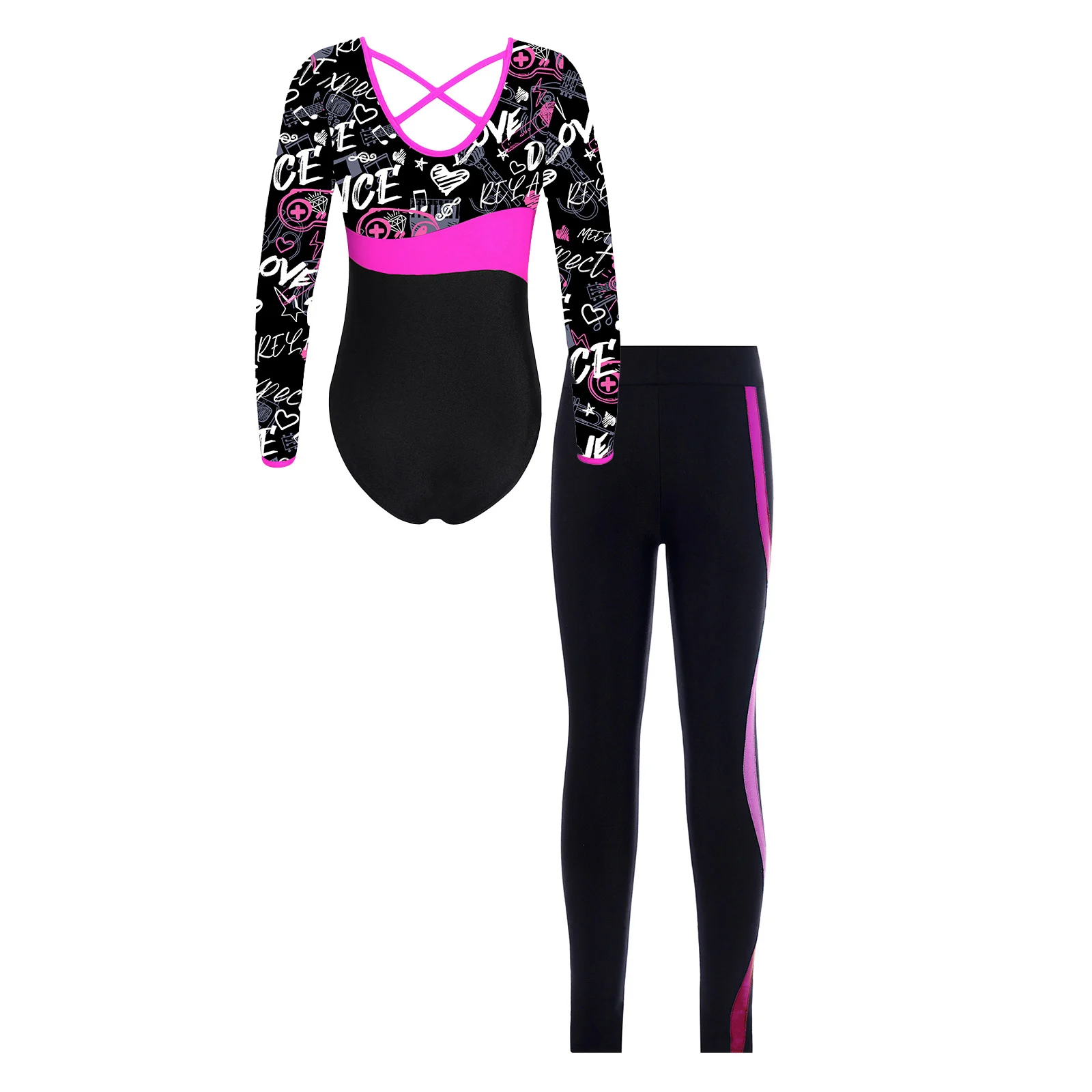 Kinder Mädchen Gymnastik Tanz Trikot Kostüm Ballett Dancewear Yoga Workout Body mit Leggings 2Pcs Set Eiskunstlauf Kleidung