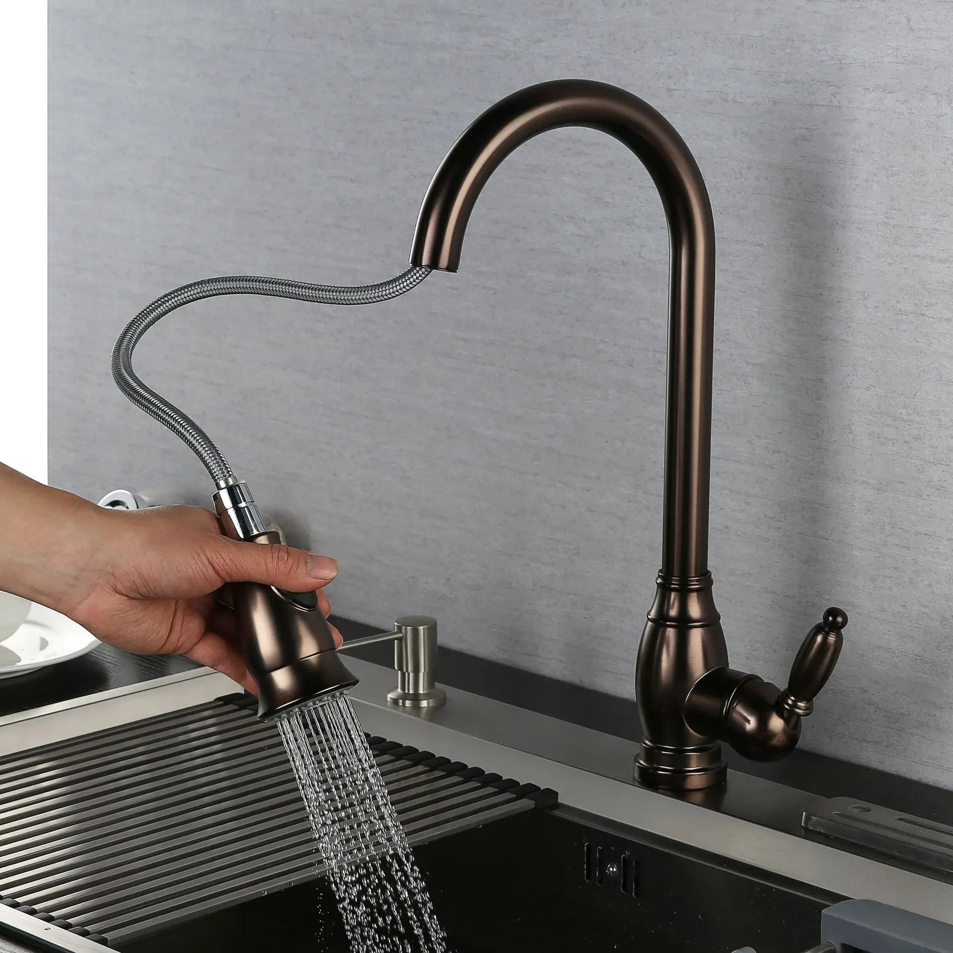 Brown Kitchen Faucet Sink Tap Single Lever Hot and Cold Water Faucet Lead Free Brass Tap Pull Out Sink Mixer New Arrival