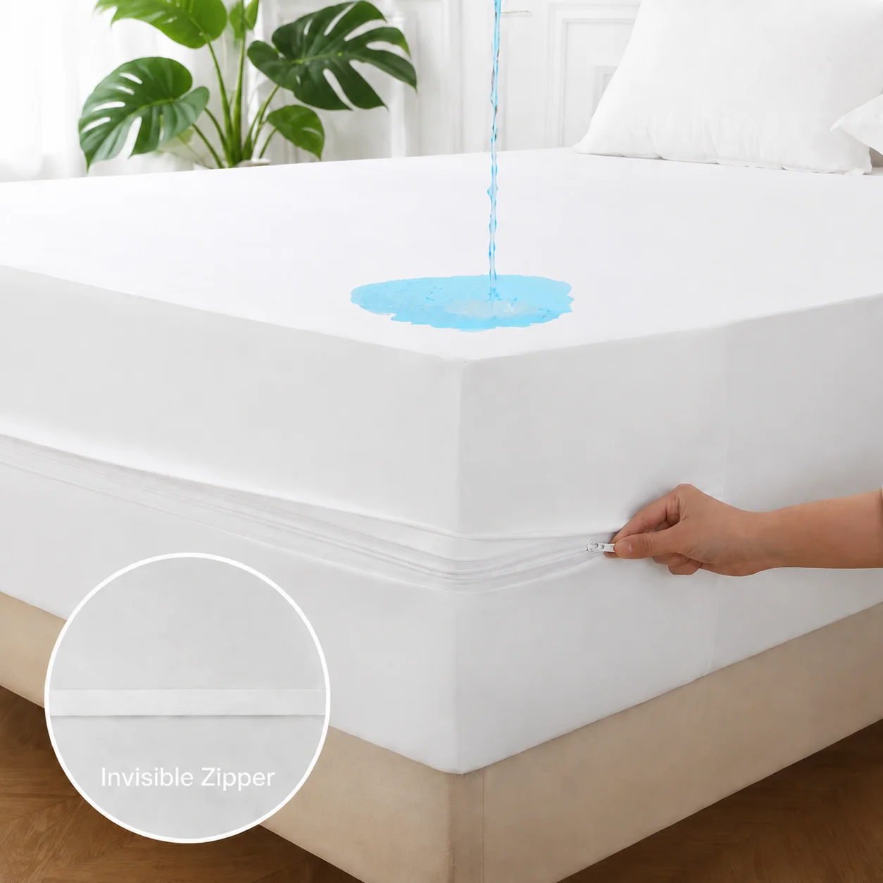 6-seitiger wasserdichter Matratzenschoner mit Reißverschluss, unsichtbarer Matratzenbezug mit Reißverschluss, weicher, atmungsaktiver Anti-Milben-Matratzenüberzug, bis zu 28 cm