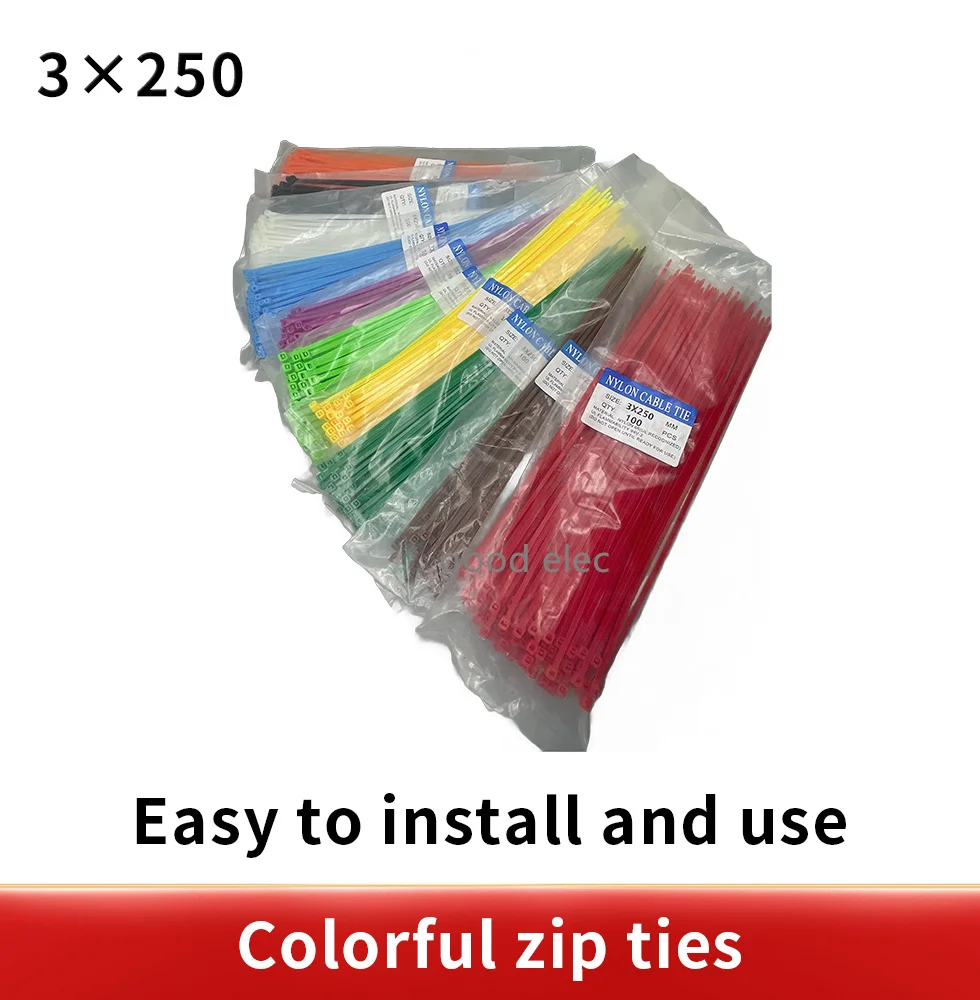 100pcs  3* 250mm Self-locking nylon cable ties color optional / plastic cable straps o