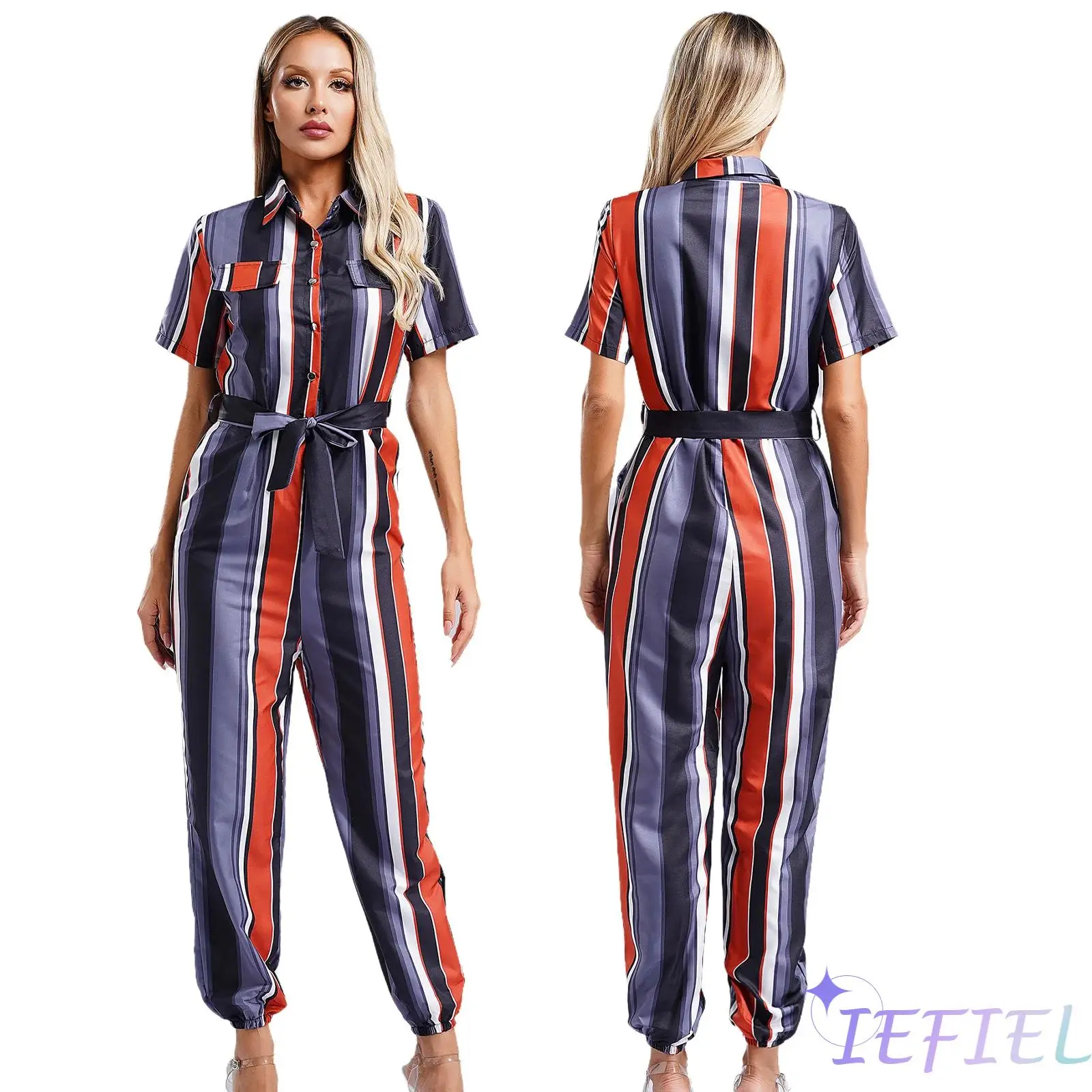 Women One Piece Solid Multi Pockets Long Cargo Jumpsuit Casual Pants Shirt Type Work Overalls Romper Playsuit Female Overall