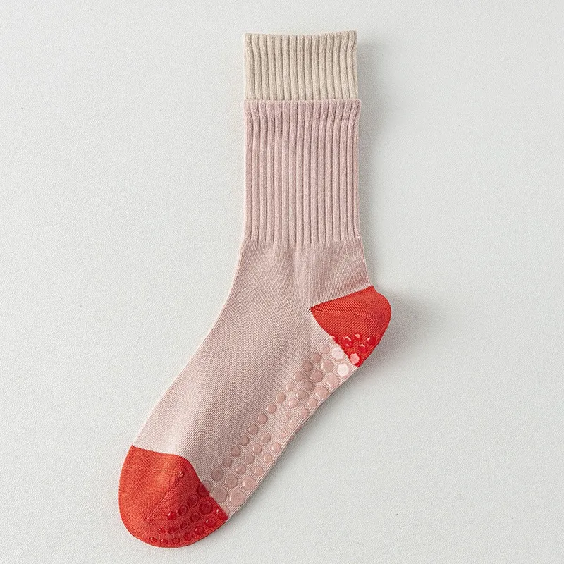 

Профессиональные женские носки для пилатеса с модным дизайном с цветными блоками, противоскользящие спортивные носки для занятий йогой и танцами