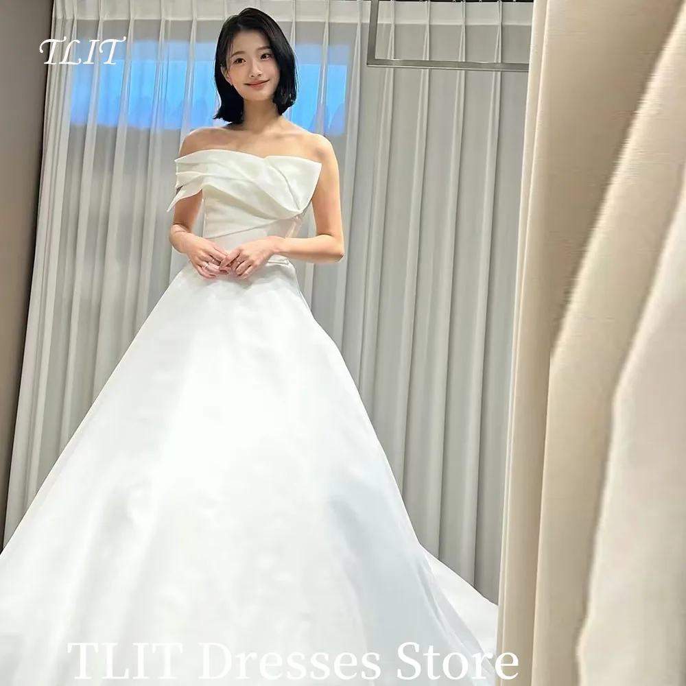 

TLIT Simple A-Line Wedding Reception Dresses Korea Photo Shoot Off the Shoulder Bridal Gowns Customized Corset Wedding Party