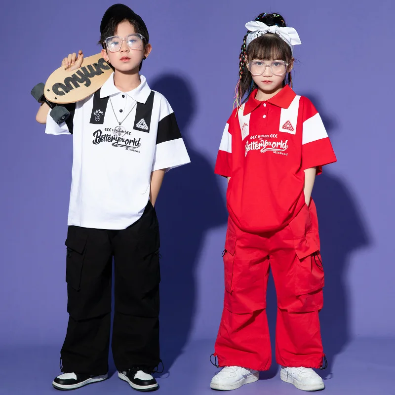 Children Hip Hop Costume Street Dance Short Sleeve T Shirt Baggy Pants Boy Girl Jazz Dance Clothes Teenage Fashion Stage Outfits