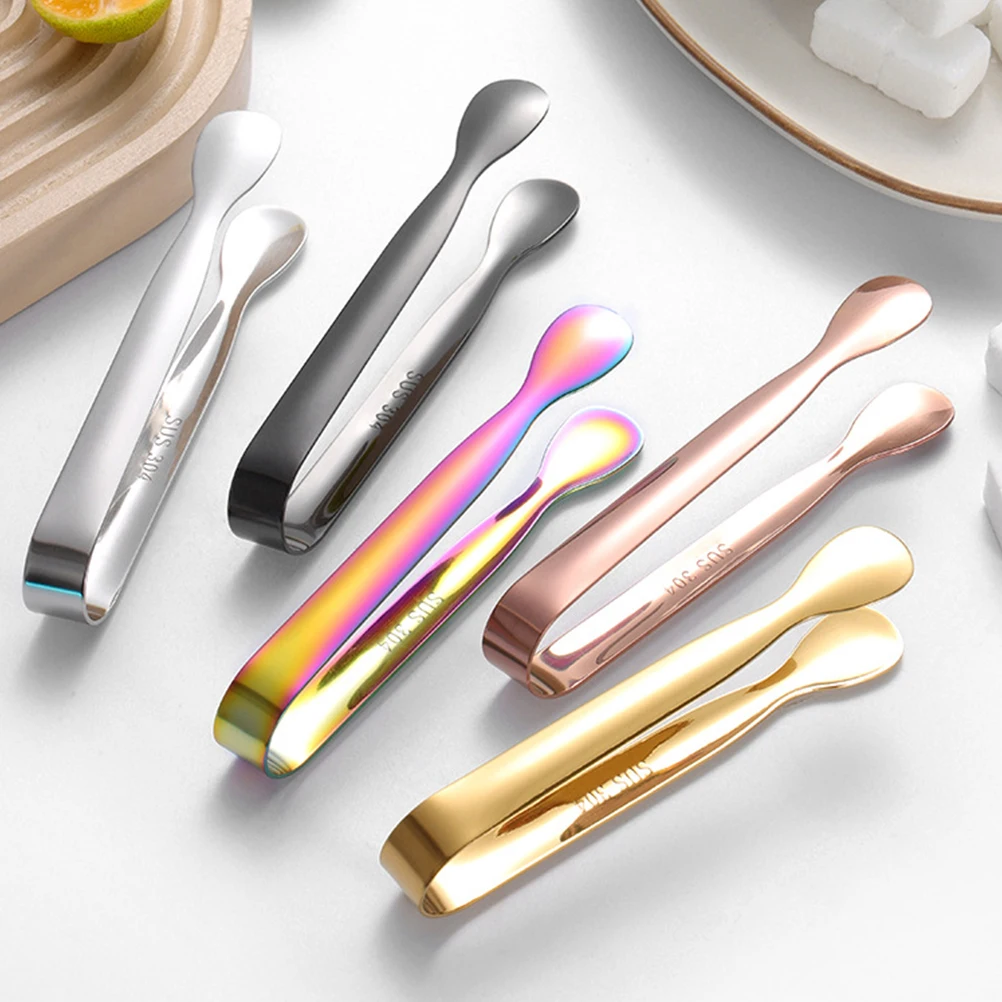 

5pcs Stainless Steel Tongs Convenient Food Tongs 304 Small Serving Accessories Household Daily Use Sugar Cubes Coffee Drinks