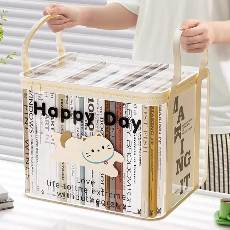 Student Book Storage Bag Large Capacity Foldable Portable Storage Box Transparent Dustproof Waterproof Clothes Toys Organization