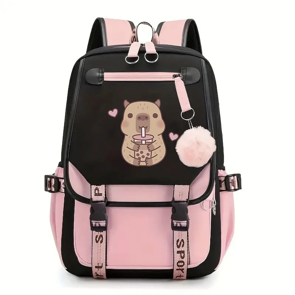 Cute Capybara Loves Bubble Tea Fashion Girl Backpacks Women Shoulder Bag High School Schoolbag