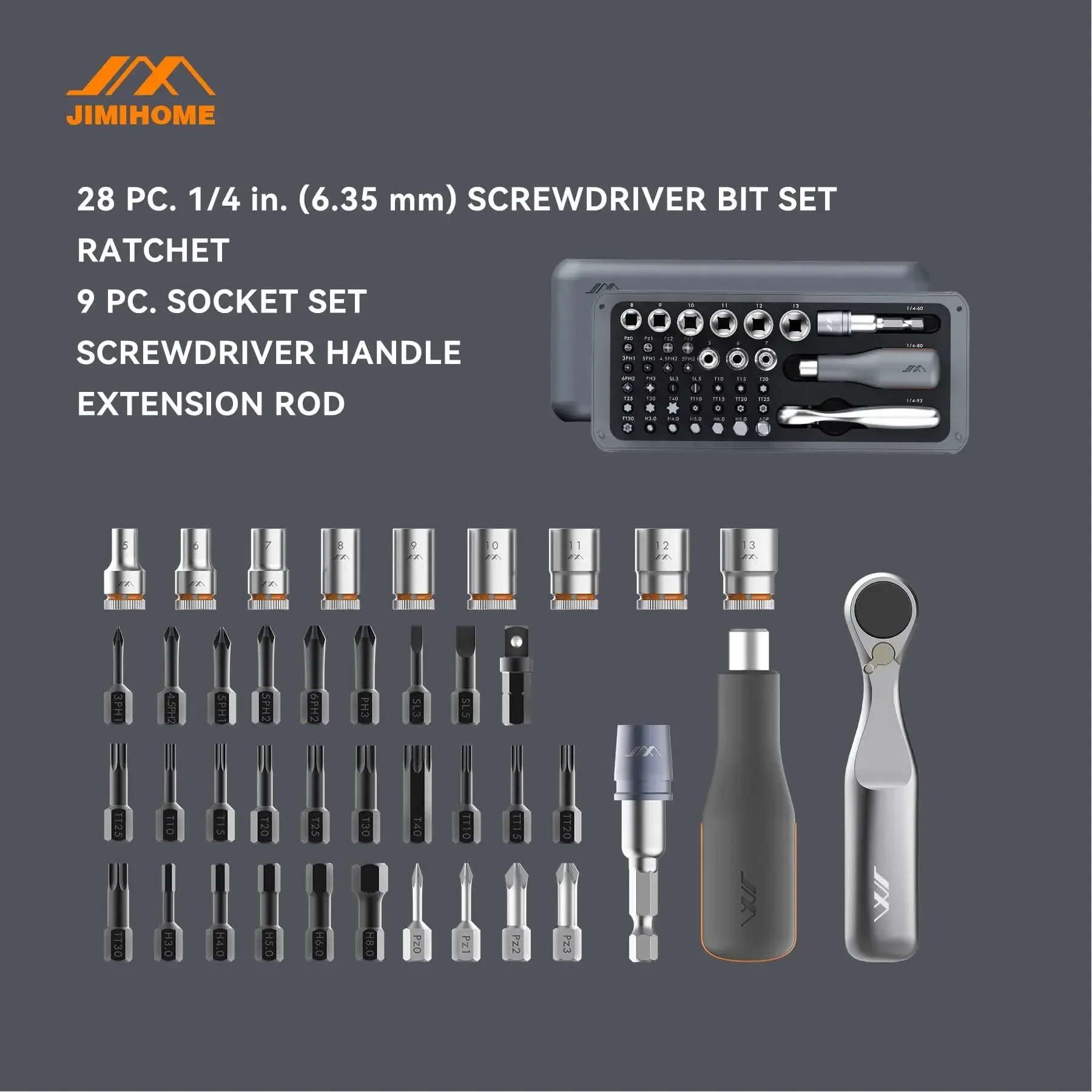 JIMIHOME Ratchet Screwdriver Set S2 Magnetic Bits with ADP and Extension Rod Exquisite Pocket Tool Kit DIY Household Repair Tool