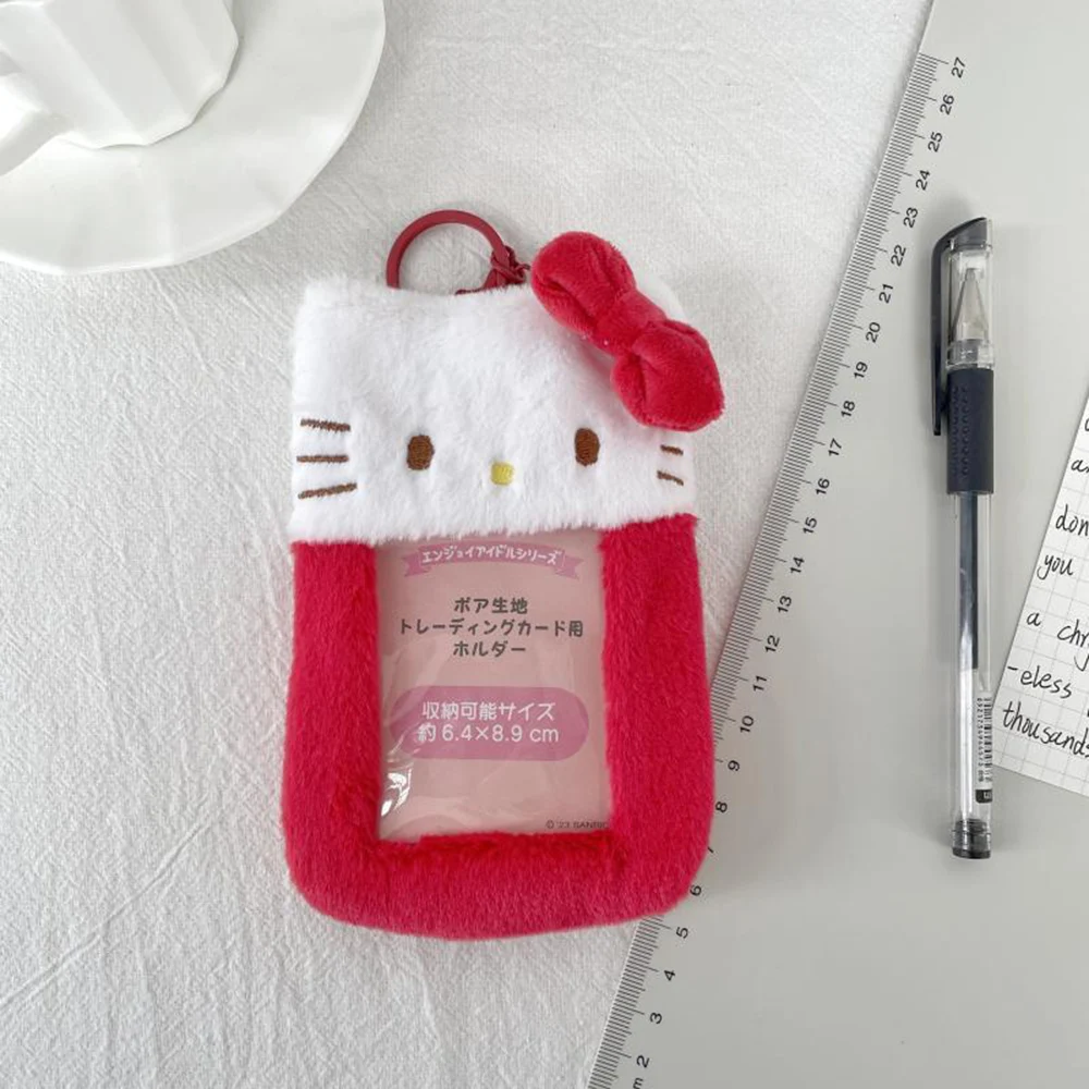 Sanrio Plush Cartoon Animal Kuromi Card Holder Small Card Transparent Protective Cover Pendant Student Keychain Card Bag Storage