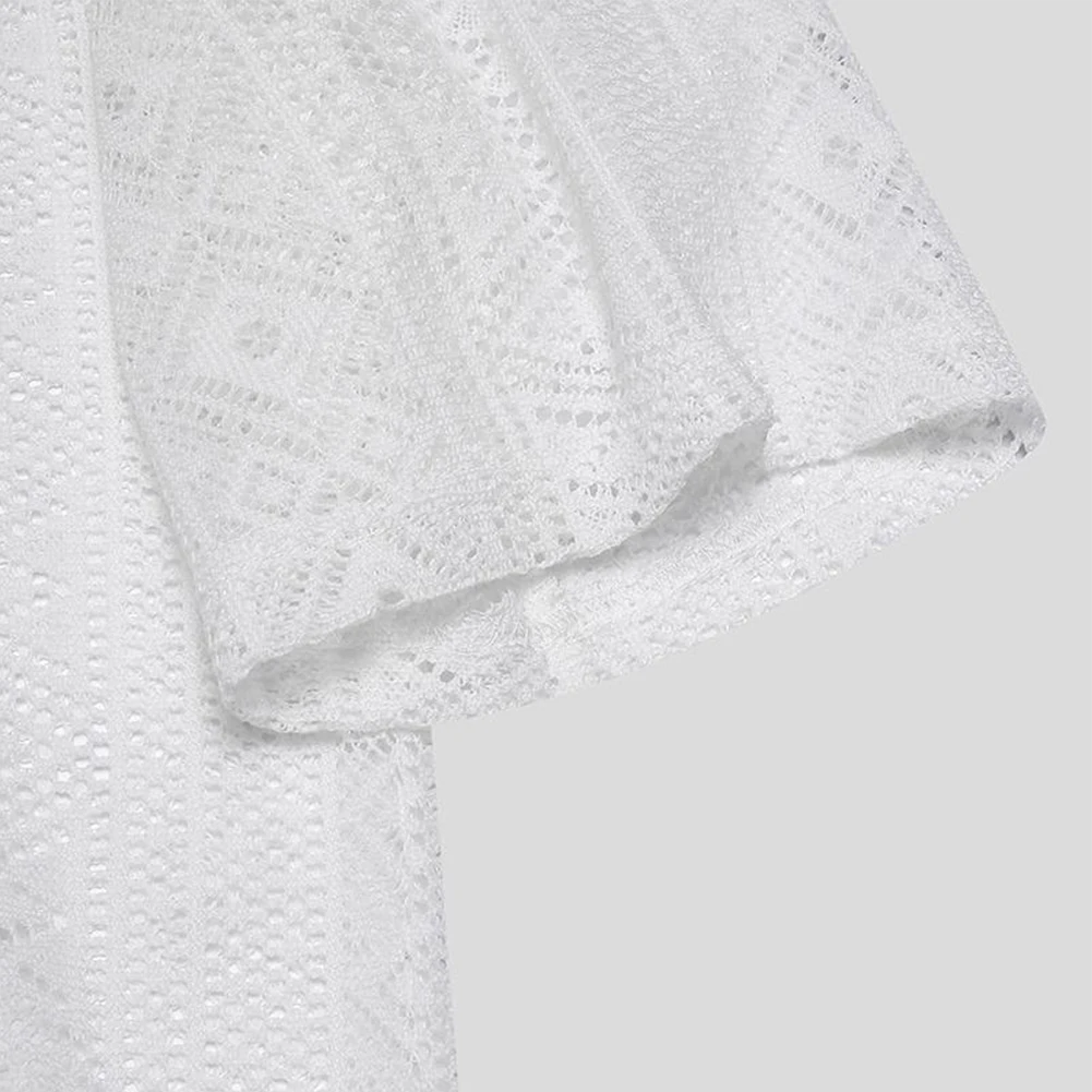 

Collar Shirts Mens Shirt Transparent Breathable Casual Clubwear Comfortable Daily Holiday Lace Mesh Middle Sleeve