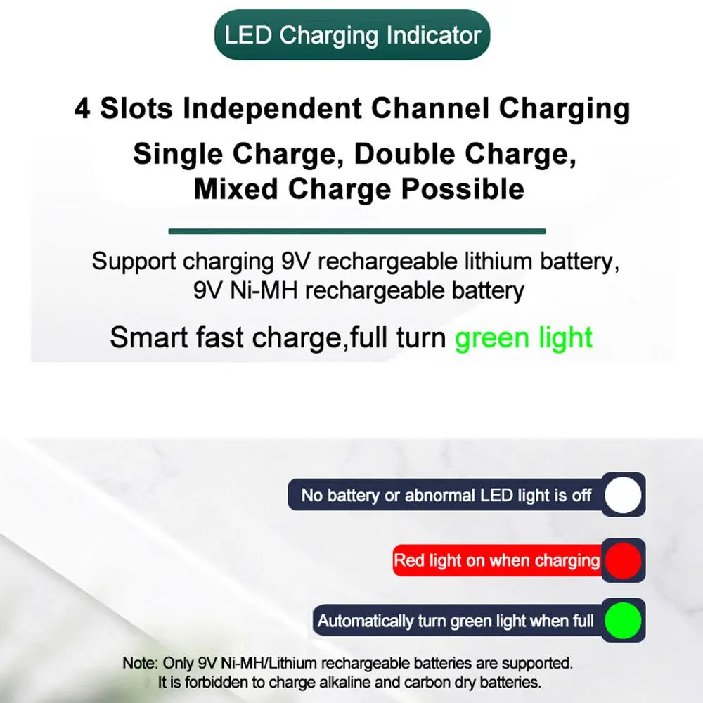 Adaptateur de station de charge rapide à 2 emplacements, chargeur de batterie Intelligent pour Batteries rechargeables au Lithium 9V 6F22 Ni-MH/ni-cd/Li-ion