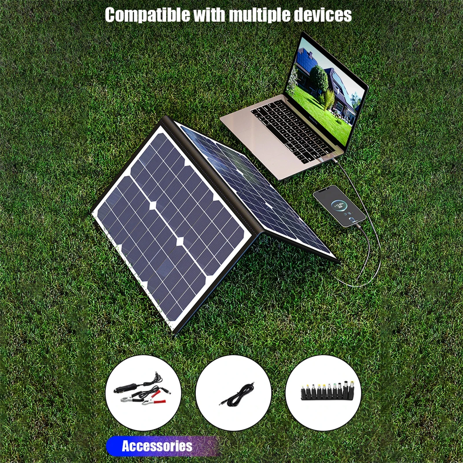 Panneau solaire 40W, stockage d'énergie extérieur pour téléphones portables, pliable, étanche IP67, avec poignée de transport et Support
