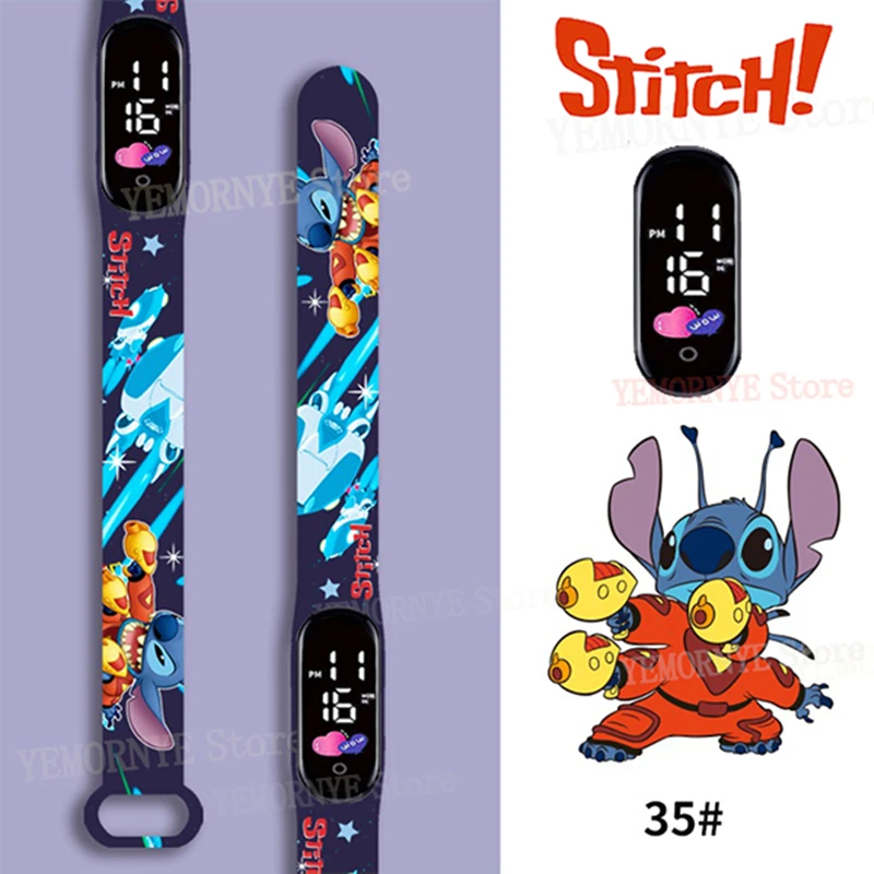 

Цифровые Детские часы Disney Stitch, фигурки аниме, светящиеся часы, сенсорные водонепроницаемые электронные спортивные часы, детский подарок на день рождения