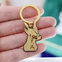 Stainless Steel Trendy Pointed Ears Dobermann Dog Keychain Pendant Animal Unisex Punk Jewelry Bag Car Key Rings Deco Supplies