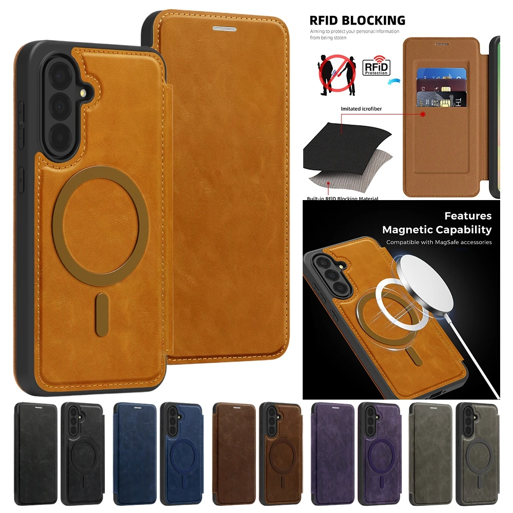 Luxury Magnetic Flip Leather Case For Samasung Galaxy A15 A16 A17 A26 A27 A35 A36 A36 A37 A55 A56 A57 Card Holder Phone Cover