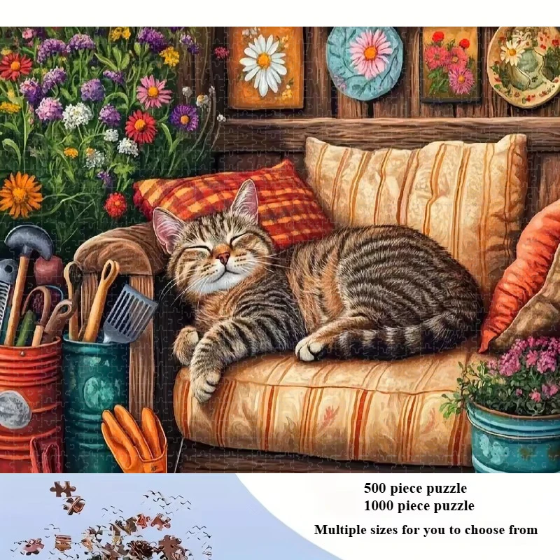 Adult Jigsaw Puzzle 1000 Pieces Puzzle Sleeping Tabby Cat Paper Puzzle Decorative Painting Exercise Brain Thinking Home Decor