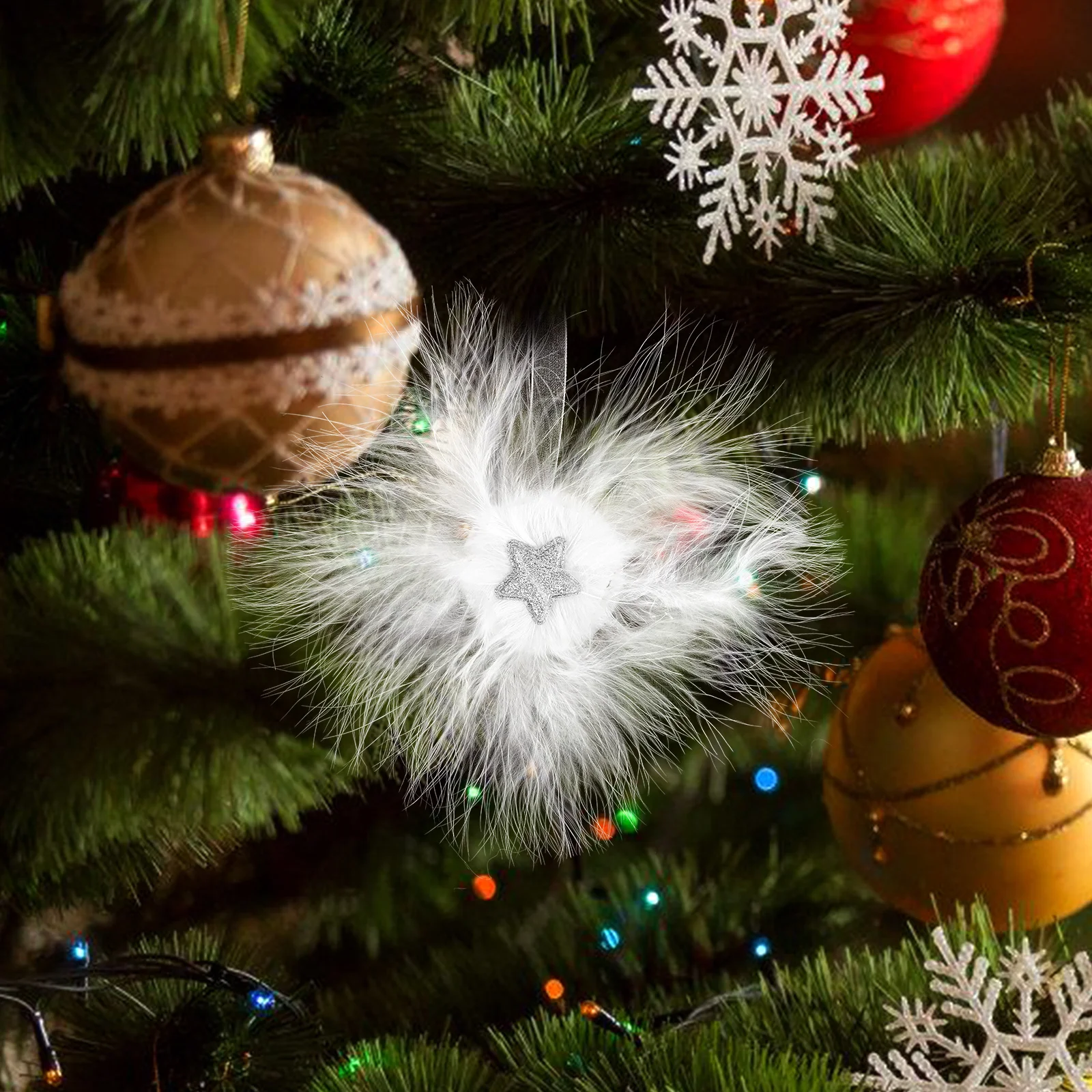 

4Pcs Christmas Tree Hanging Ornaments Plumage Star Pendants Elegant Xmas Decor for Home Office Mall Holiday Season Display