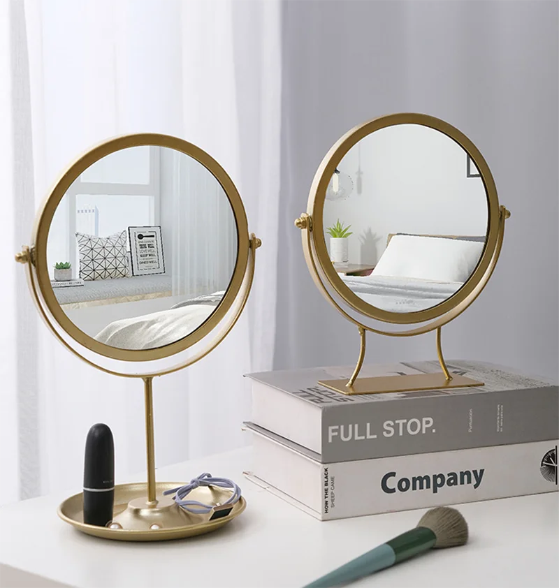 Nordischer Kosmetikspiegel aus Metall mit Schmuck- und Lippenstift-Organizer – blendfreier HD-Schminkspiegel für Schlafzimmer, Schminktisch-Dekoration