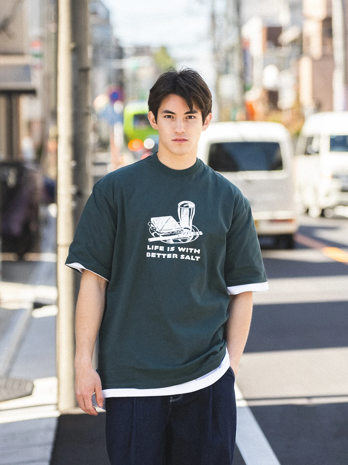 Citydive 210g Breakfast Print Short Sleeve T-Shirt Loose Fit Casual Style round Neck Cotton Leisure Wear for All Seasons