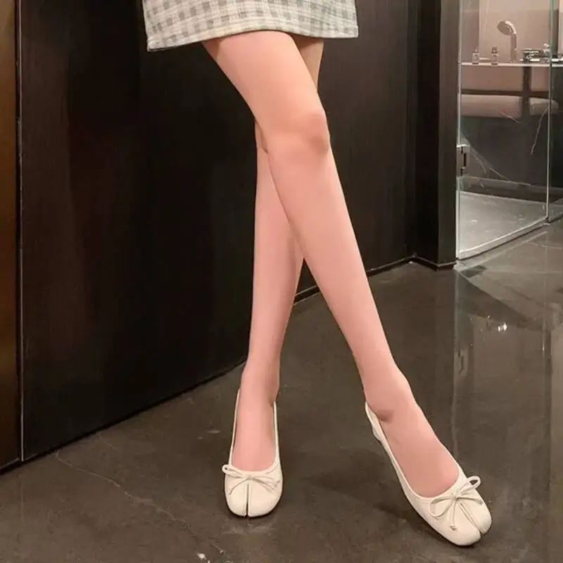 تابي الصنادل النساء العلامة التجارية مصمم Slingback كعب مضخات انقسام تو البغال الصنادل الصيف Bowknot أحذية الباليه السيدات 35-43 حجم #6