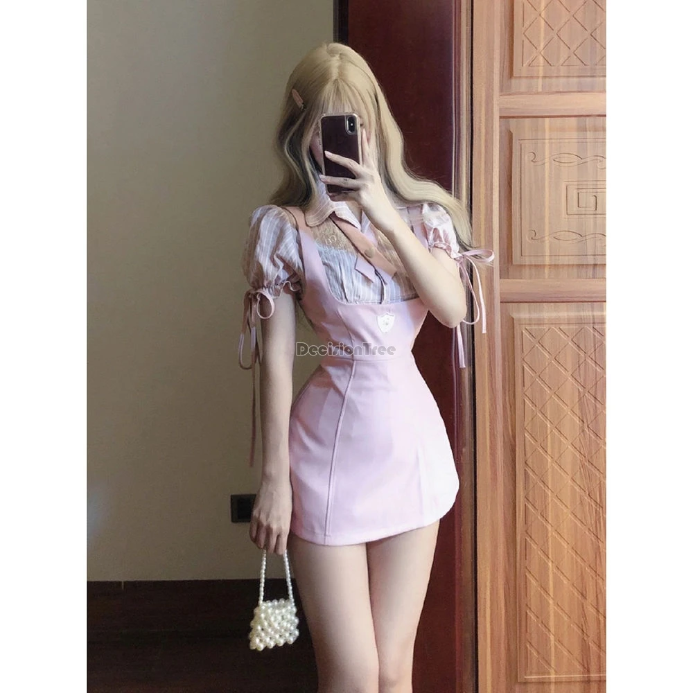 2024 summer women daily college style school uniform set printing button top tight fitting skirt hot girl sexy school uniform