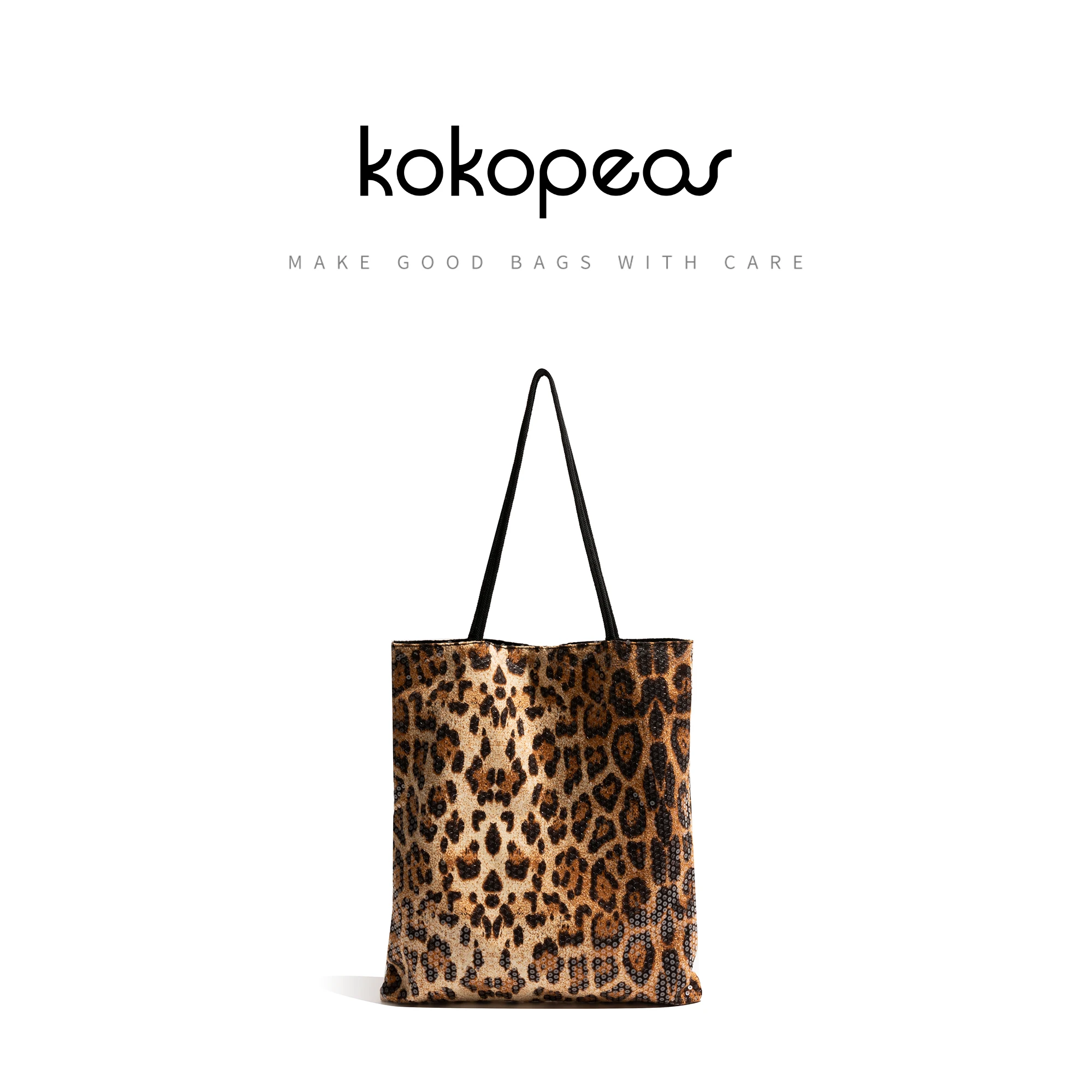 KOKOPEAS Vintage Sparkling Leopard Print Handbag Luxury Design Large Capacity Stylish Shoulder Shopping Purse Lady Square Pouch