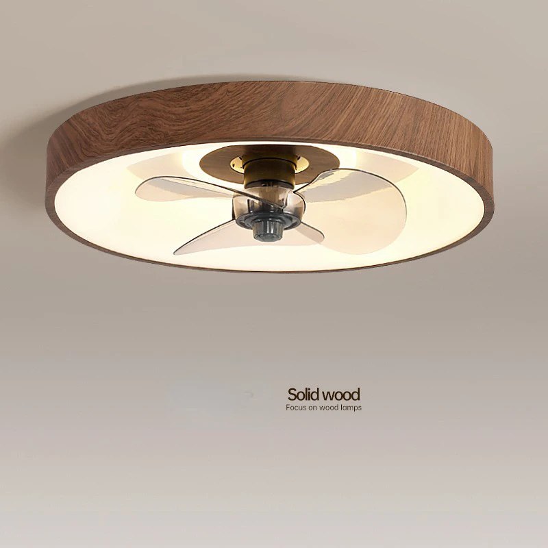 

Led fan ceiling lamp Modern simple wood grain bedroom living room dining room fan lamp mute master bedroom lamp