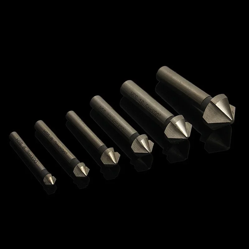 6Pcs 3 Sáo 90 Độ Thép Cao Cấp Kim Loại Titan 3 Edge Chamfer Chamfering Bộ Mũi Khoan