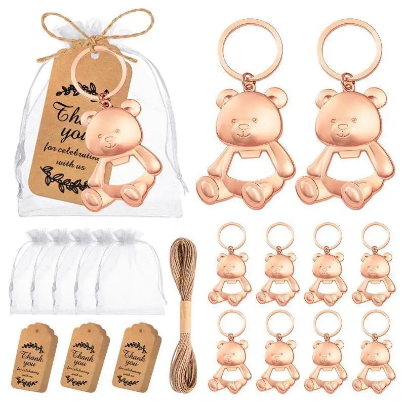 10Sets Golden Bear Keychain Bottle Opener Gift , Suitable for Birthday Parties,  Halloween, Christmas, and Party Gift Sets