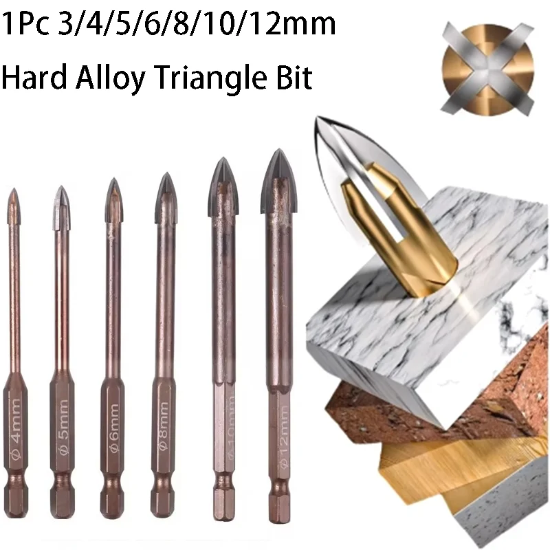 1Pc Hard Alloy Triangle Drilling Bit 3-12mm Alloy Carbide Point Hex Tile Drill Bits Ceramic Concrete Drill Bits Hole Opener Tool