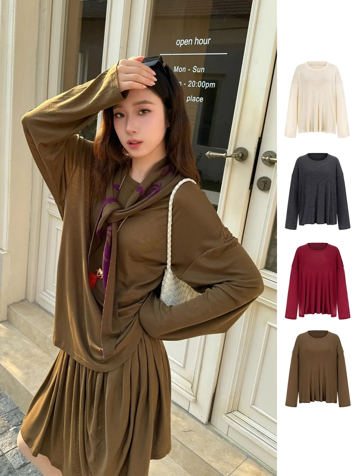 

Brand Merino Wool Long Sve T-irt Top DEARSOCUTE Handpied Store Simple Sle Loose Fit Daily Wear Women's Faion