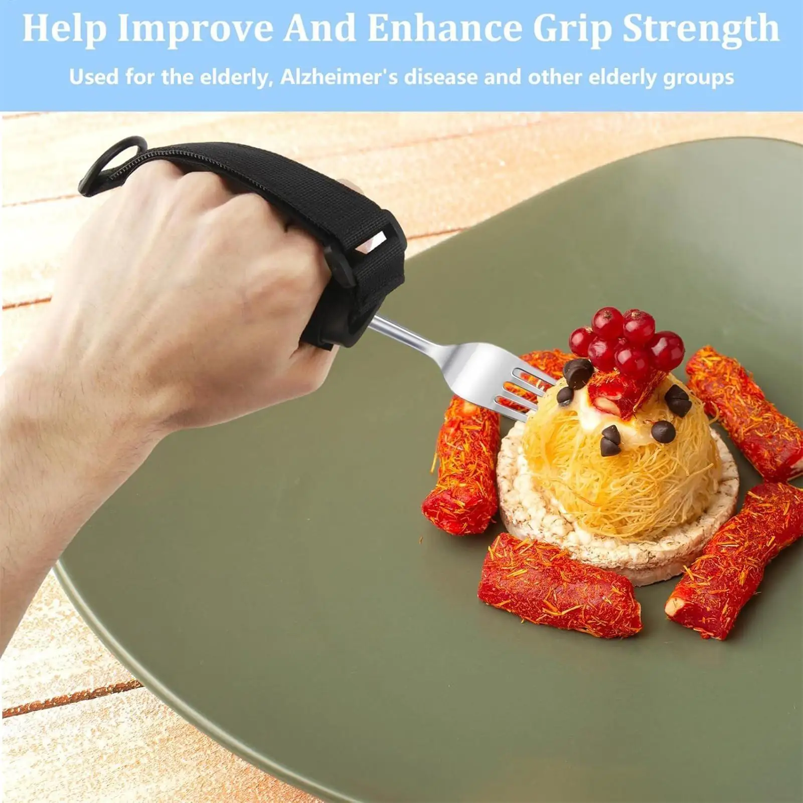 Utensil Holder Hand Strap Adjustable Fork Holder Strap Non-Slip Eating Assistance Cuff For Support Weak Grip Daily Use Writing