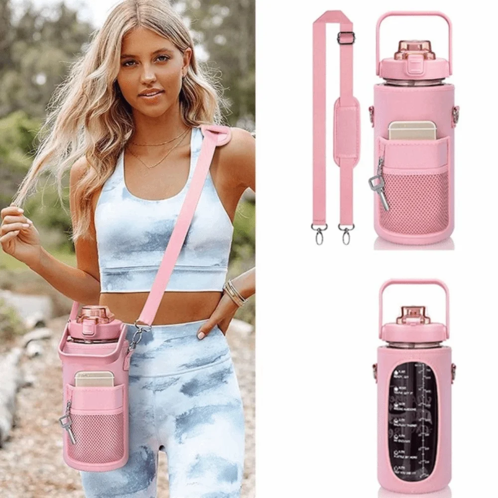 Neoprene Sport Water Bottle Cover Mesh Pack Adjustable Shoulder Strap Tumbler Holder Bag Large Capacity Can Hang Key