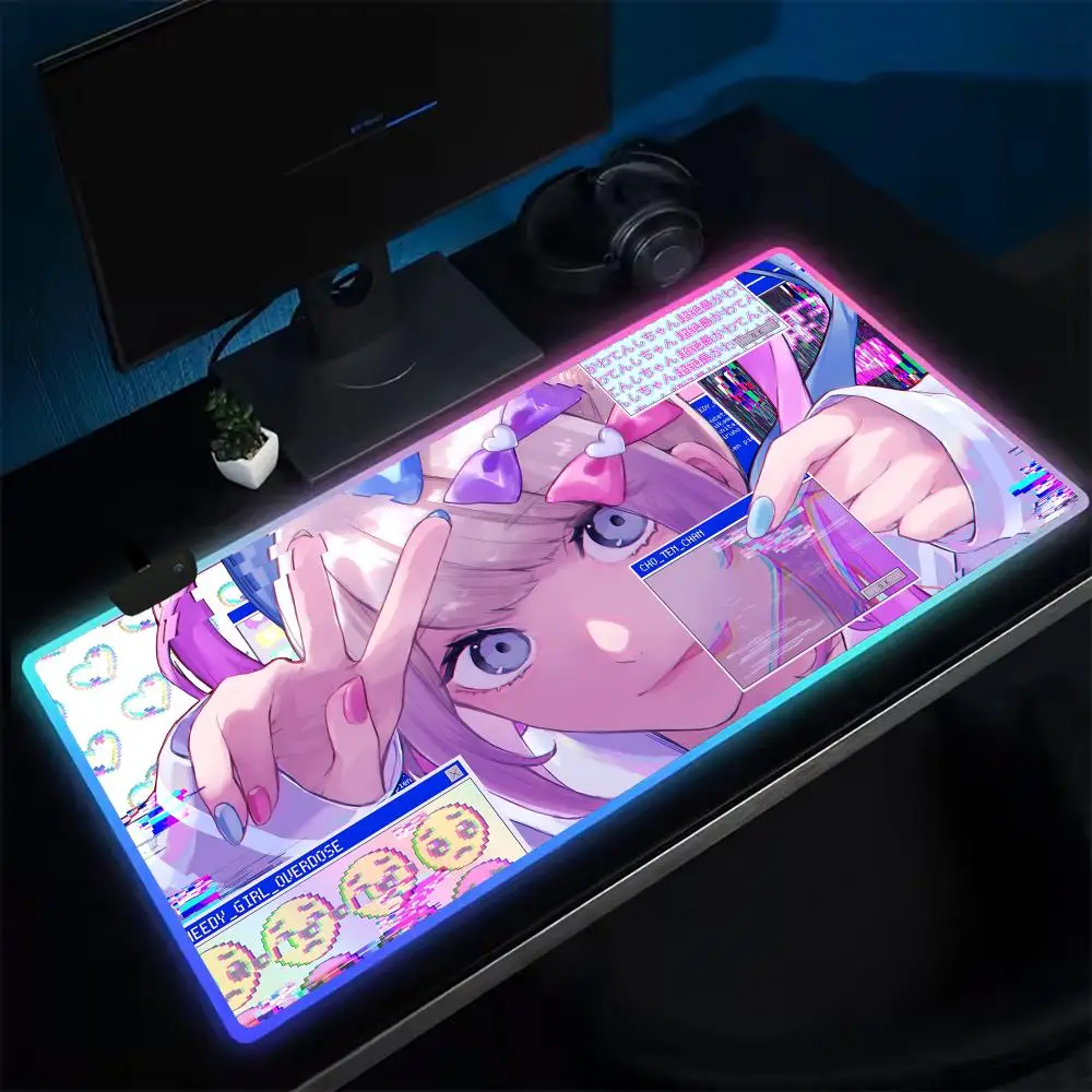 NEEDY GIRL OVERDOSE Mouse Pad Anime Gaming Mouse Pad LED Table Pads Backlit Rubber Desktop XXL Mousepad RGB Desk Mats