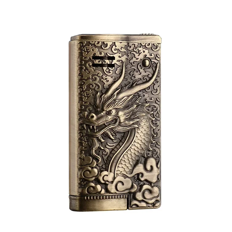 Austrian Metal Old Vintage Oil Lighter Retro Style Windproof Relief Dragon Fire Machine Lighter Creative Gift for Boyfriend