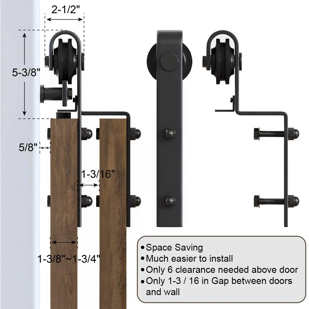 Imagem -04 - Kit de Deslizante para Porta Dupla 6ft Deslizante Resistente Hardware Porta de Celeiro Dupla