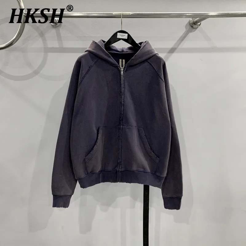 HKSH Spring Autumn New Men's Streetwear Tie Dye Vintage Purple Zipper Hoodies Fashion Chic Sweatshirt Retro Cotton Coats H2879