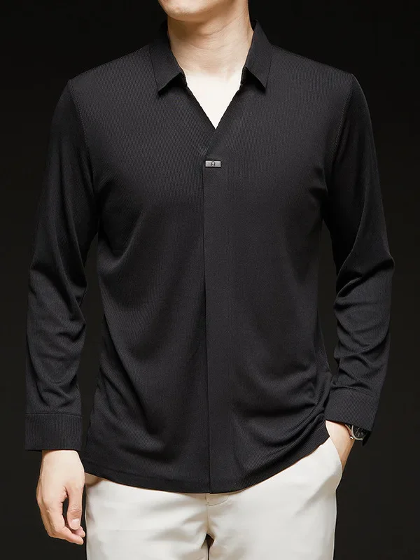 

lapel seamless fashion bottoming shirt casual long-sleeved shirt comfortable skin-friendly middle and high-end men's POIO shirt