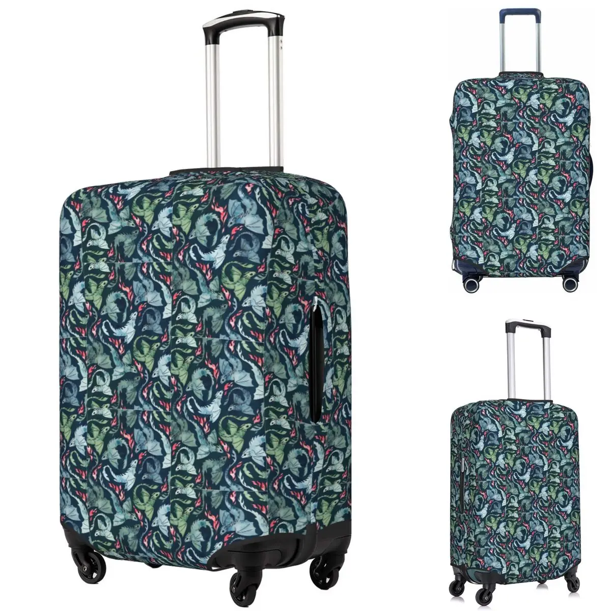 

Dragon Fire Dark Blue And Green Suitcase Cover Protection Elastic Trip Luggage Protector Covers for 18-32 Inch