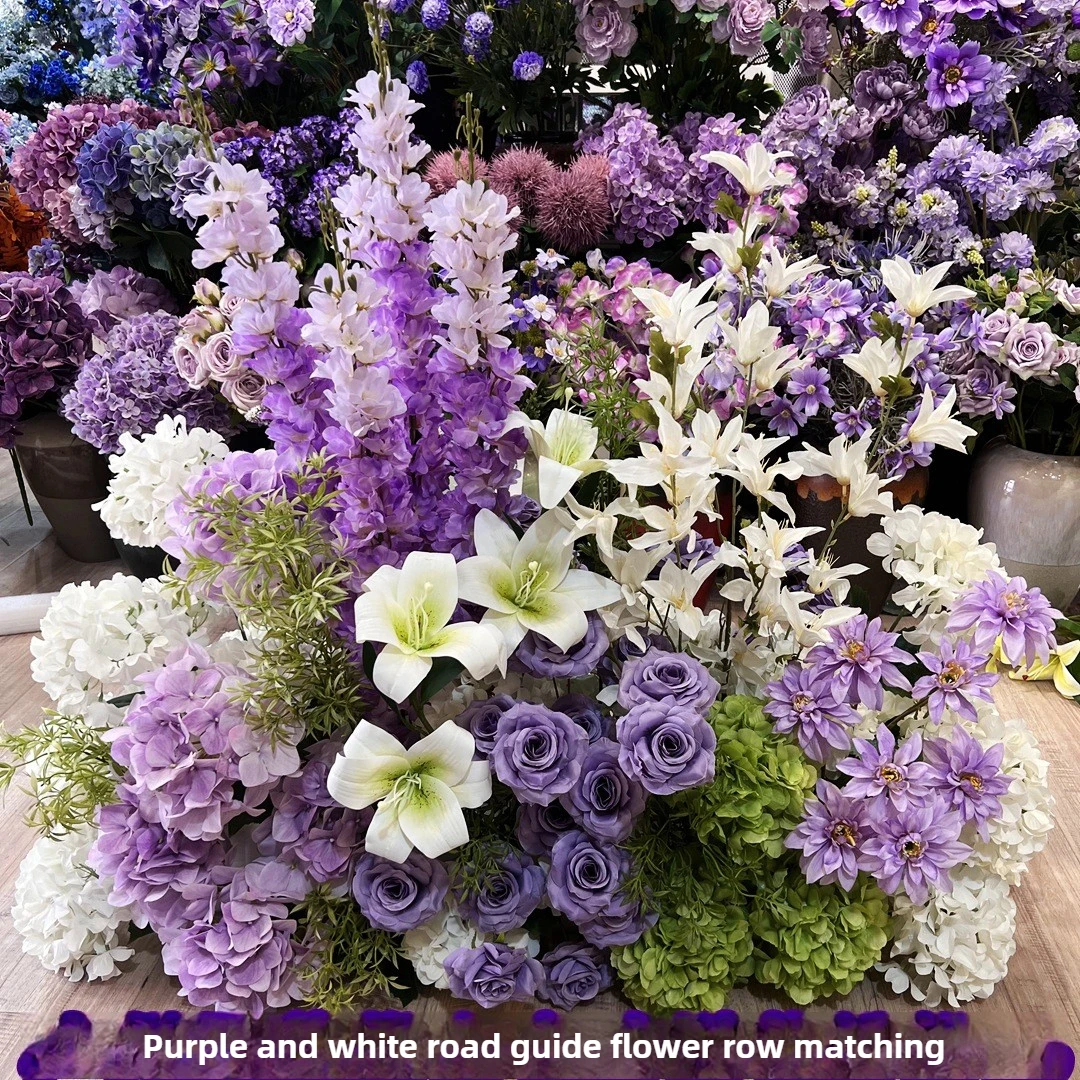 Composizione floreale del percorso nuziale bianco e verde, produttore di prodotti finiti, fiori finti rosa di ortensia a coda di rondine all'ingrosso