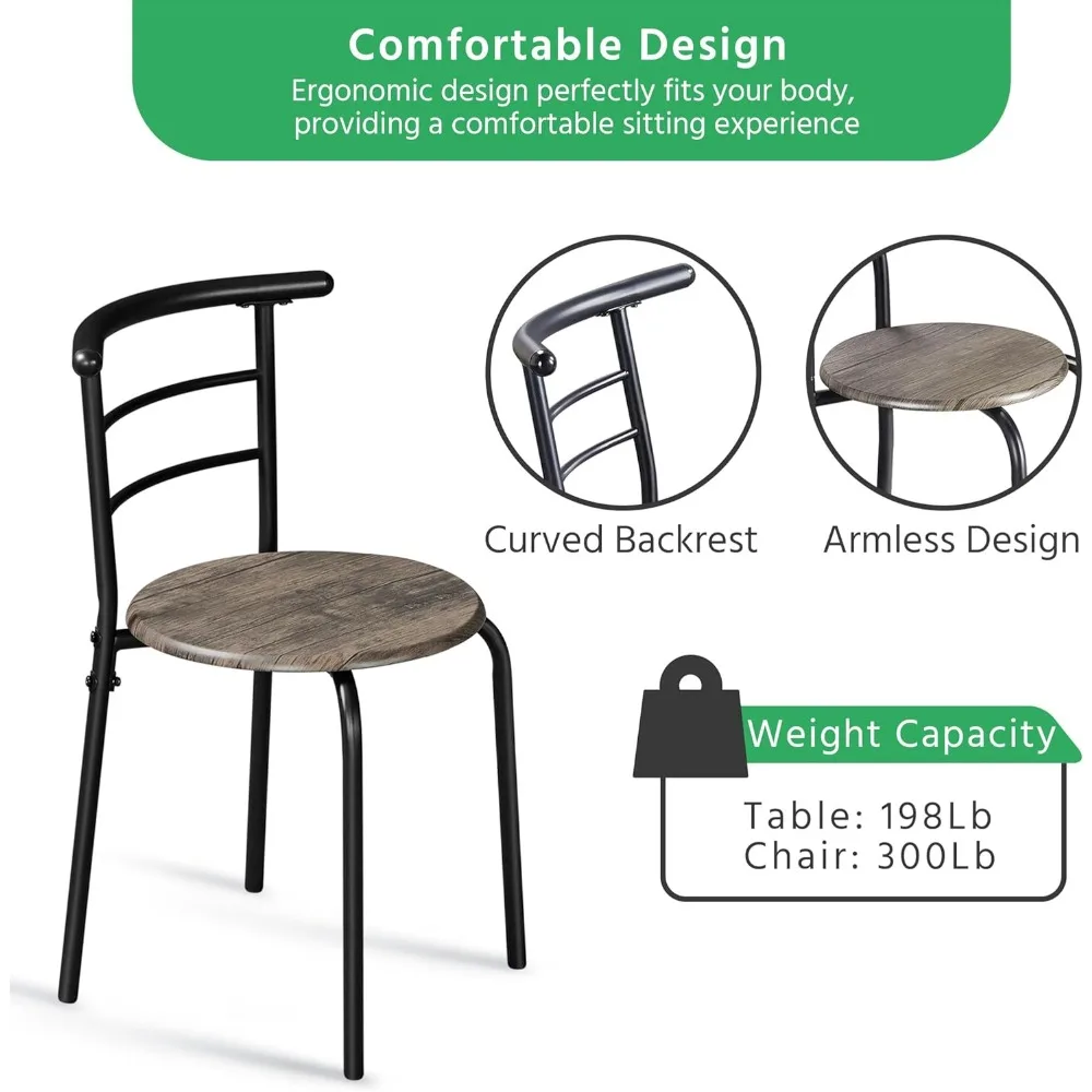 3 Piece Dining Table Set, Kitchen Table & Chair Sets for 2, Compact Bistro Table Set with Steel Legs, Built-in Wine Rack